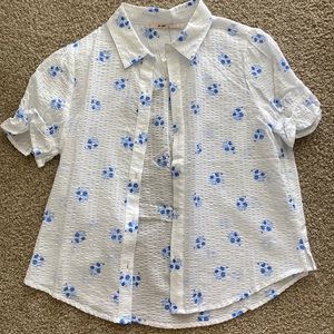 Francesca’s White + Blue Flower Button Down